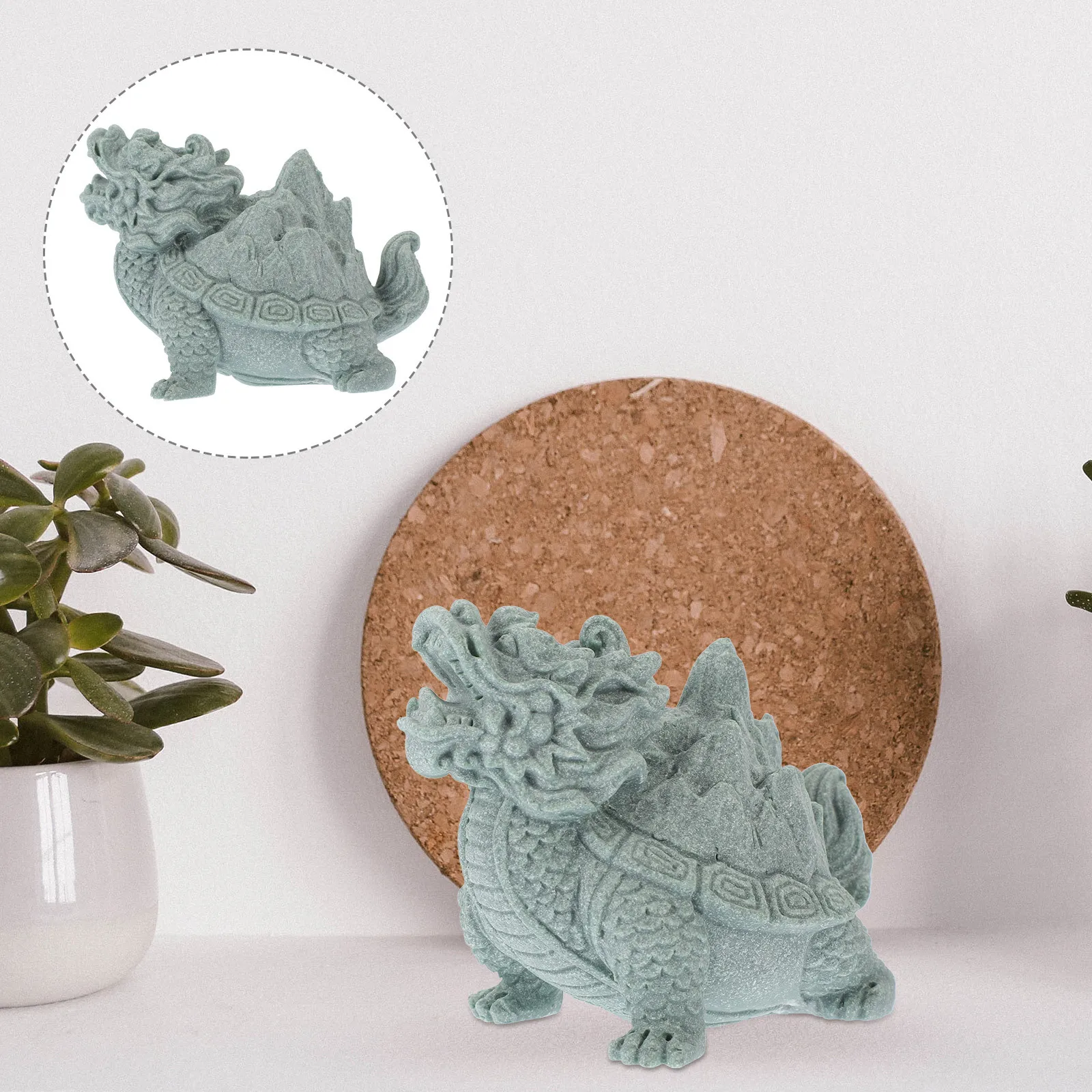 

Compact Sandstone Dragon Turtle Statue Indoor Desktop Decor Resistant Animal Sculpture for Home Office Shelf Vintage Style Stone