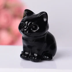 1PC Natural Stone MIni Cat Figurine Animals Stone Reiki Polished Crafts Small Decoration Home Decor Souvenir