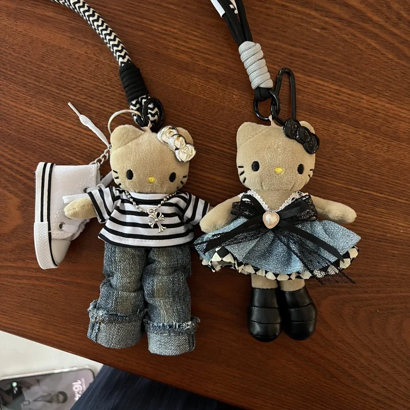 سانريو مرحبا كيتي الساحرة الأسود الدانتيل نفخة تنورة طويلة أرجل الأسود كيتي المفاتيح DIY قلادة الأزياء حقيبة التبعي لطيف هدية #1