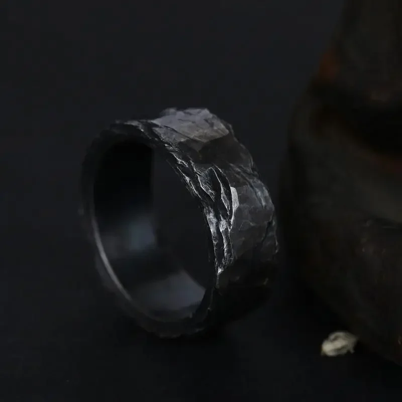 Mountain and River Style Distressed Original Design Hand-engraved Ring