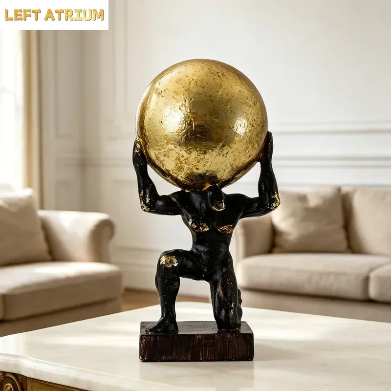 Ball-holding Figure Resin Ornament European Human Sculpture Handicraft Living Room Office Vintage Figure Decoration Home Decor