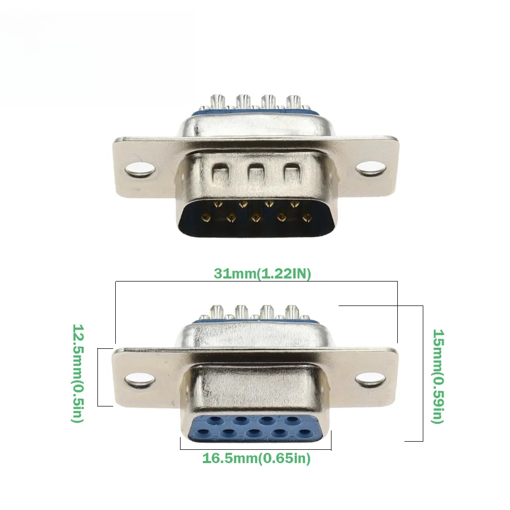 Connecteur femelle DB9, type à souder à 9 broches, 180 °   Prise de port série RS232 Blue Shell pour équipement industriel