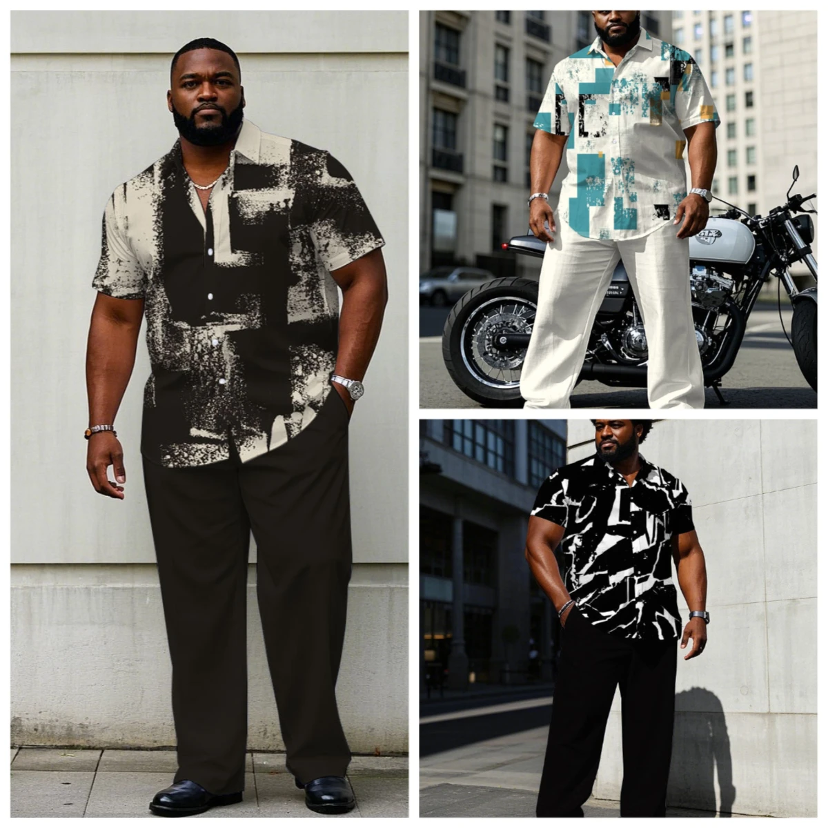 

S-9XL Men's Abstract Graffiti Print Shirt & Pants Set Multi-Design Casual 2-Piece Summer Outfit