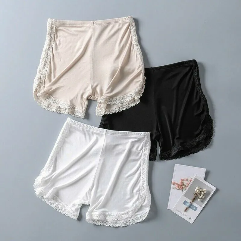 

2 Pairs Women Knit Silk Underwear Panties Briefs Pettipants Knickers Lace Shorts