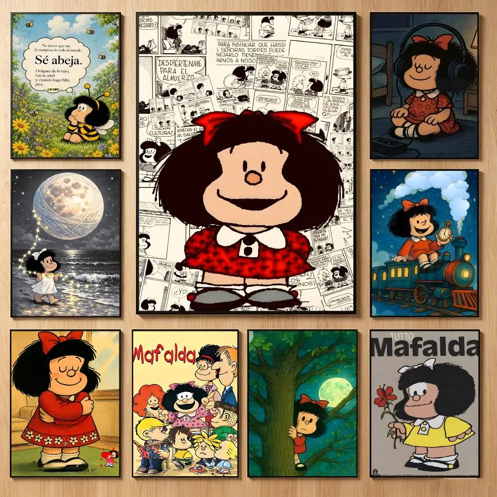 Gentle Comic M-Mafalda Poster Classic Self-Adhesive PP Wall Sticker for Living Room Bar Decor Gift