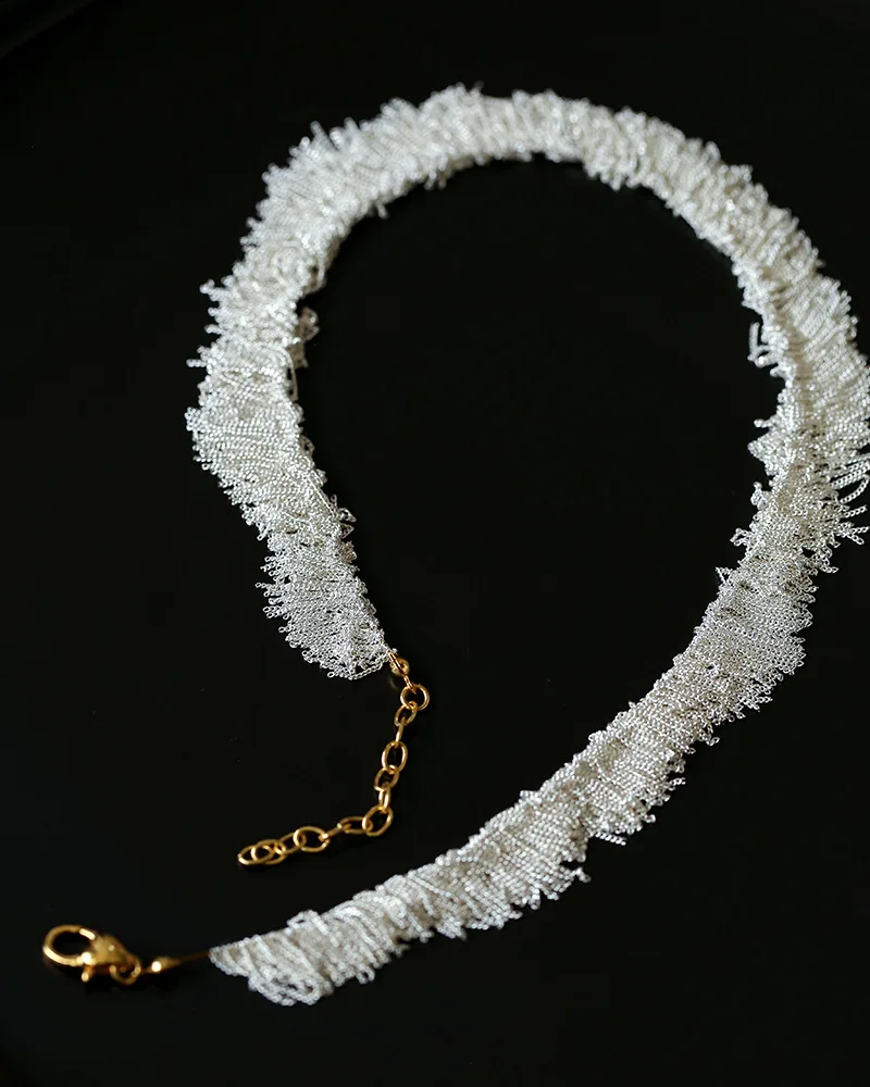 

Luxurious Handwoven Waterfall Silver Tassel Necklace Elegant Chain Pendant Jewelry Accessory Banquets Birthday Gifts for Women