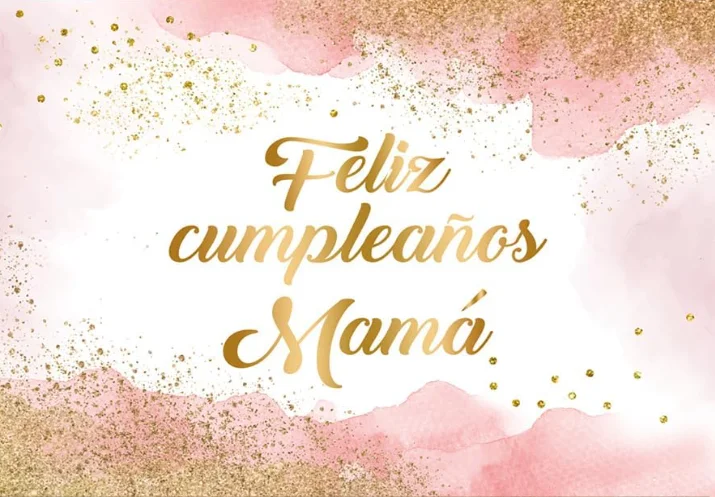 Feliz Cumpleaños Mama Backdrop Pink Watercolor Clouds Gold Glitter Photography Background Mom Birthday Party Decorations