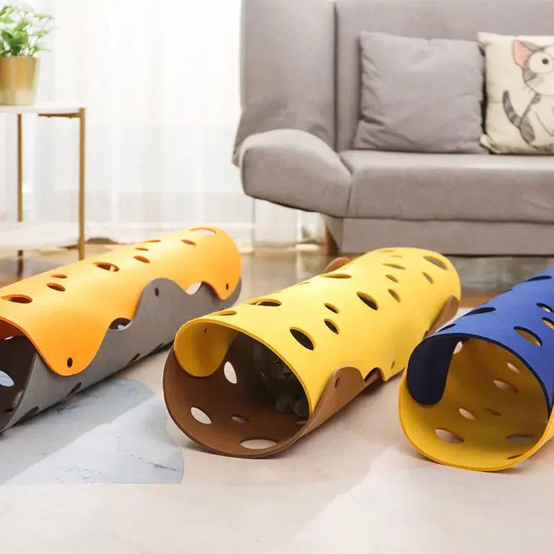 2pcs Cat Toy Felt  Splicing Cat Tunnel Deformable Kitten Nest Collapsible Tube House Tunnel Interactive Pet Toy Cat Accessories