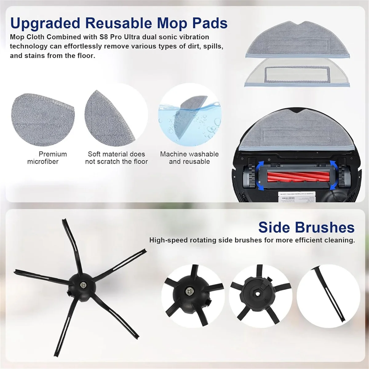 Untuk Roborock S7 MaxV Ultra/ S7 Max Ultra Robot penyedot debu bagian sisi utama sikat Hepa Filter kain pel Bags-A19G debu