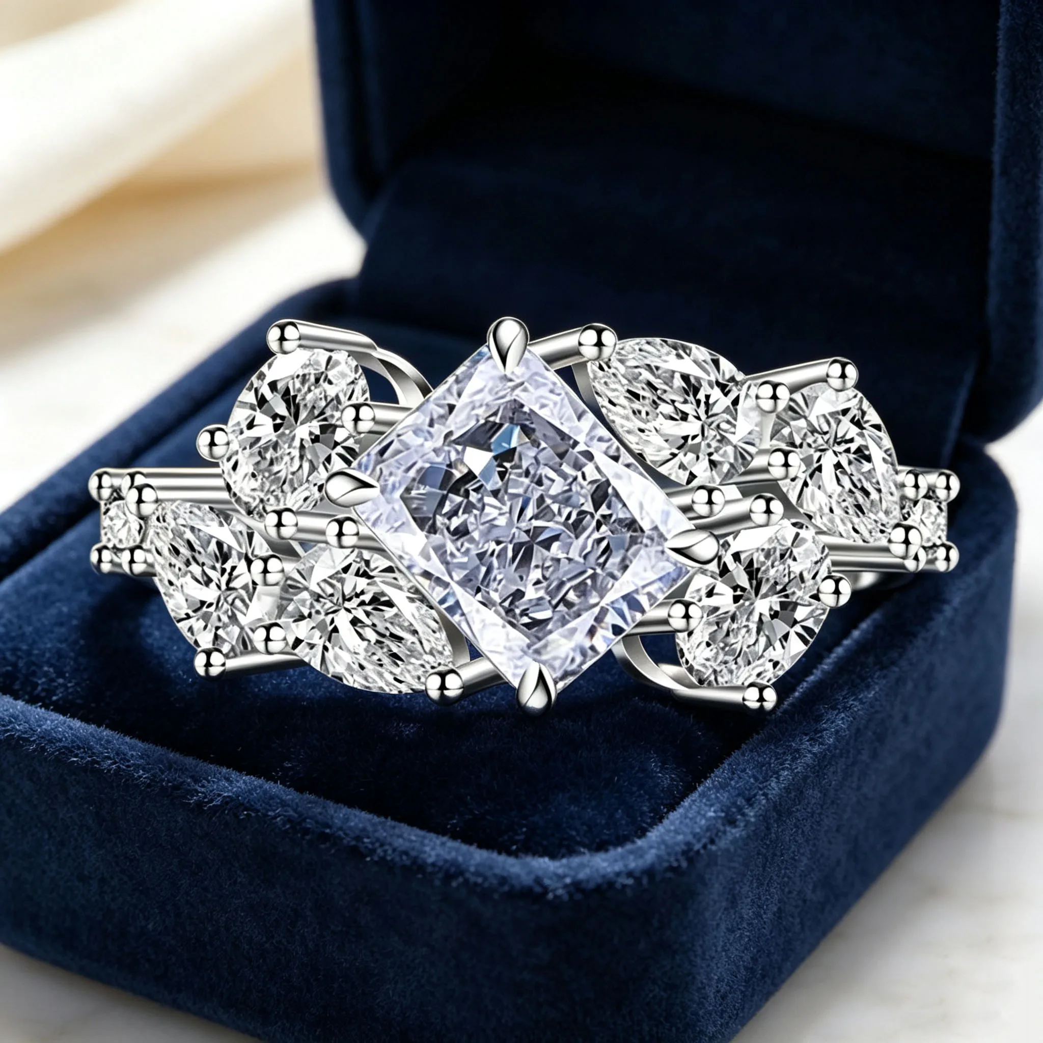925 sterling silver gemstone ice flower ring for women - high-carat diamond, fashionable and unique finger ring