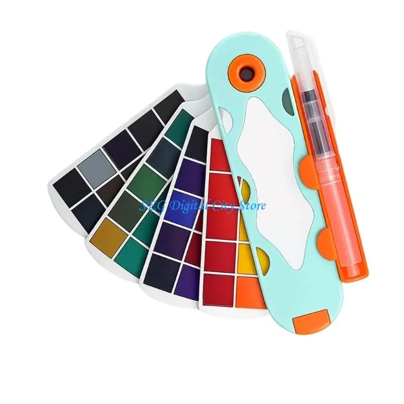 U75B Watercolor Paint Set with Fan-Shaped Separated Pans for Paper-Based Painting, Organized Carry and Creative Journaling