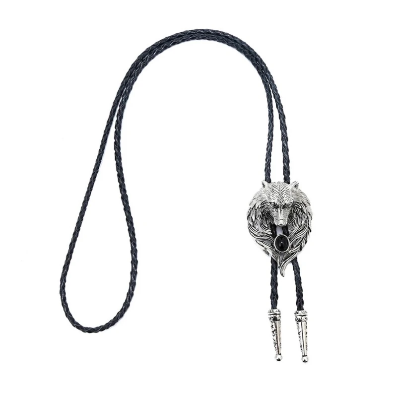 Herren Vintage Amerikanische Bolo Krawatte Western Metall Wolf Kopf Stein Cowboy Anhänger Hemd Kragen Krawatte Schmuck Hemd