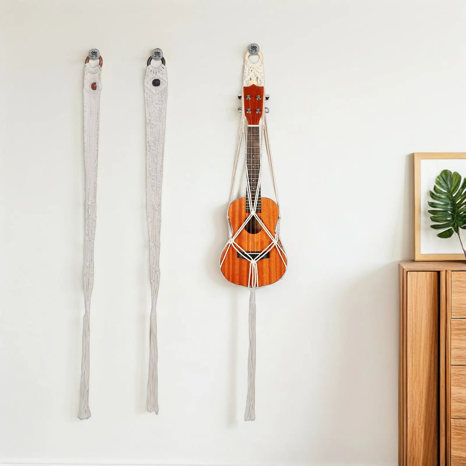 3Pcs Macrame Ukulele Wall Hanger Rope Guitar Holder Handcrafted Boho Decor for 21-24 Inch Soprano Concert Acoustic Instrument - view 3