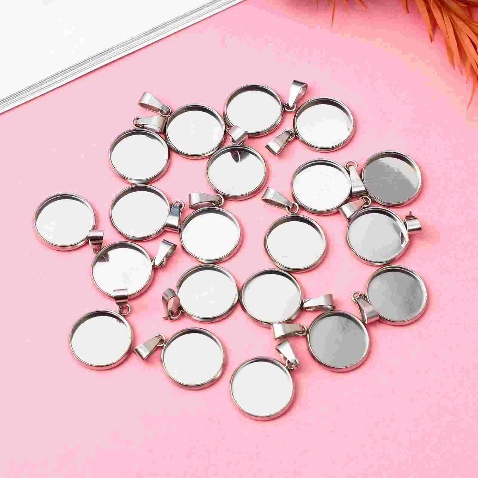 20 Pcs Jewelry Pendant Trays Round Cork Base Contact Lenses Bases DIY Holder Silver