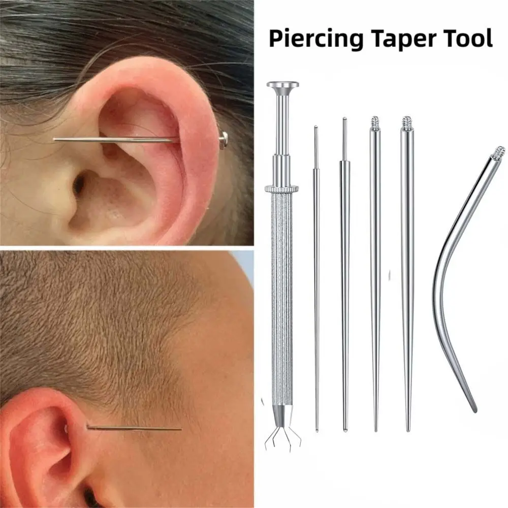 6/7pcs Stainless Steel Piercing Taper Tool Earring Applicator Professional Puncture Connecting Pin Straight/Curved Pole