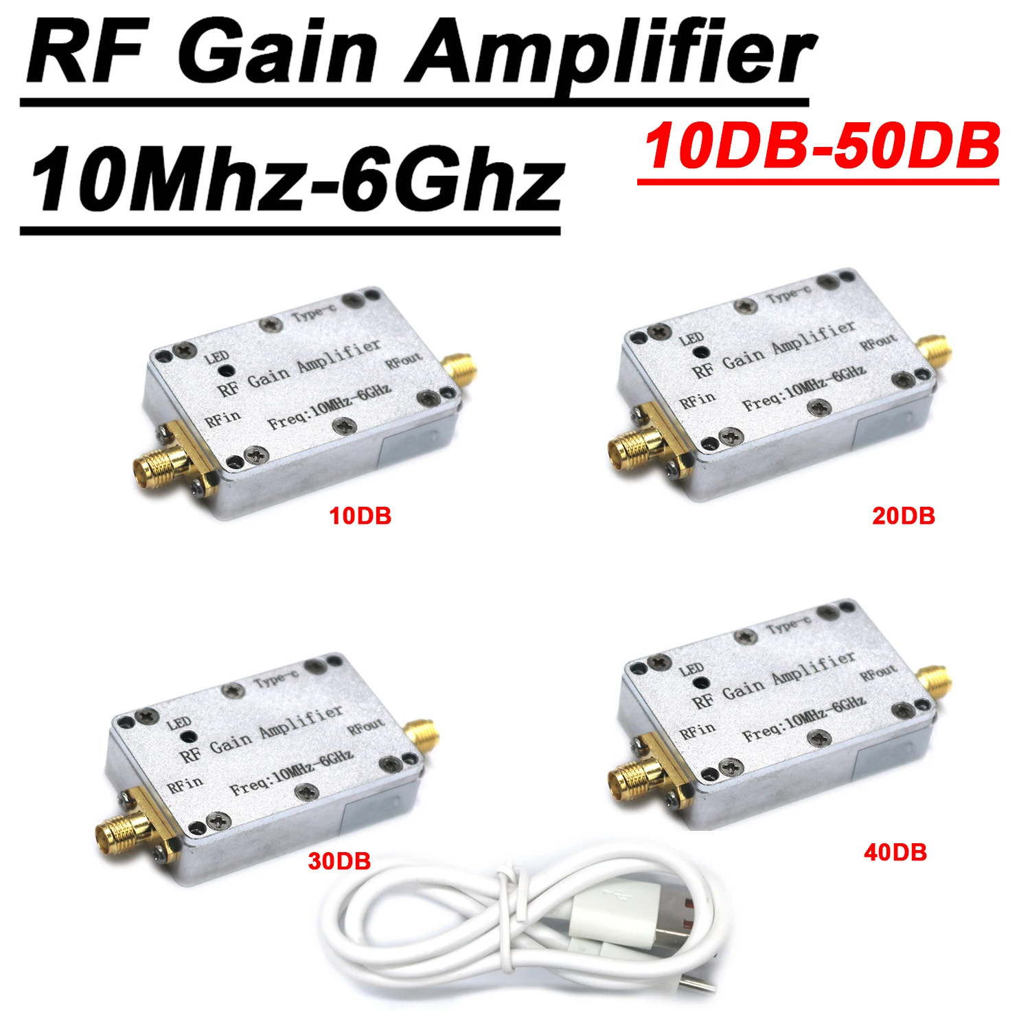 LNA 10Mhz-6GHz RF Gain Amplifier 10DB 20DB 30DB 40DB 50DB High Flatness RF Power Amplifier Drive Radio Receiver Transmitter