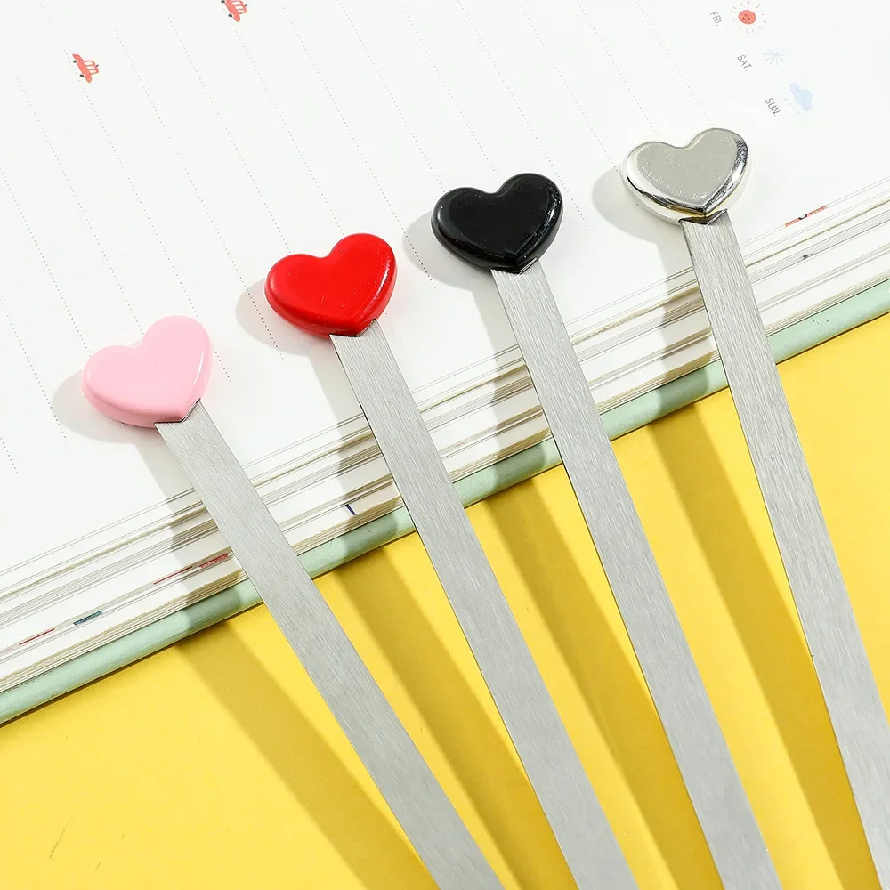 Cute Heart Bookmarks Creative Metal Bookmark Stainless Book Page Holder Kawaii Stationery Durable Student Reading Accessories