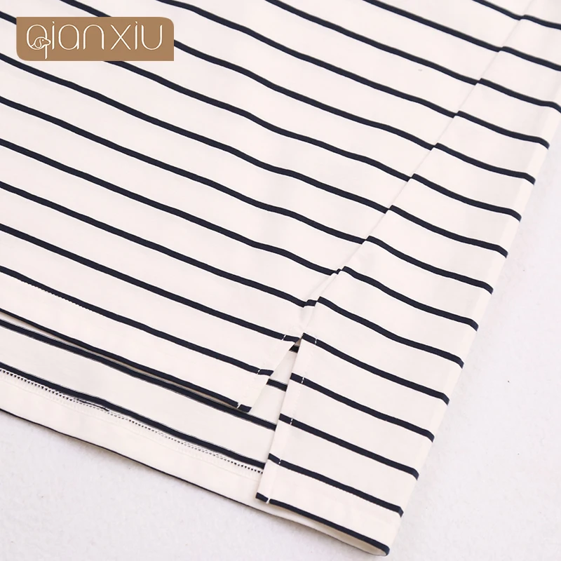 Spring Summer Sleep Tops   Tottoms Cotton Black White Striped Round Collar Short Sleeved Trouser Sleepwear Suit Casual HomeWear