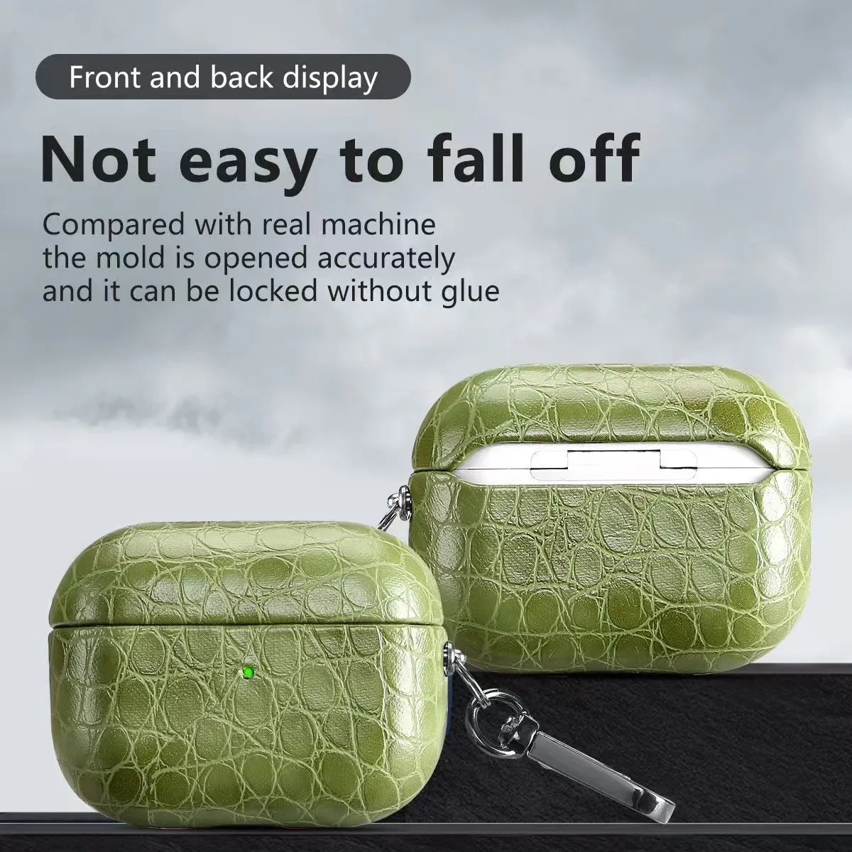 Luxury Green Crocodile Pattern Leather Protective Case For Apple AirPods Pro 2 1 3 Shockproof Earphone Cover With Keychain