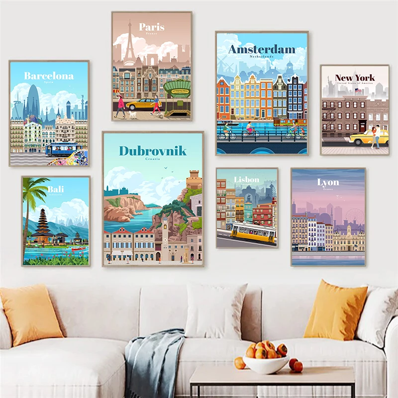 Nordic City Posters Paris London Tokyo Famous Cities Wall Art Canvas Painting Living Room Decorative Paints Picture Home Decor