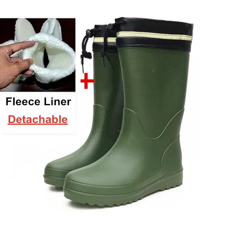 Autumn Winter Warm Plus Velvet Rain Boots EVA Lightweight Thick Non-slip Waterproof Men Women Outdoor Fishing Boots Wading Shoes