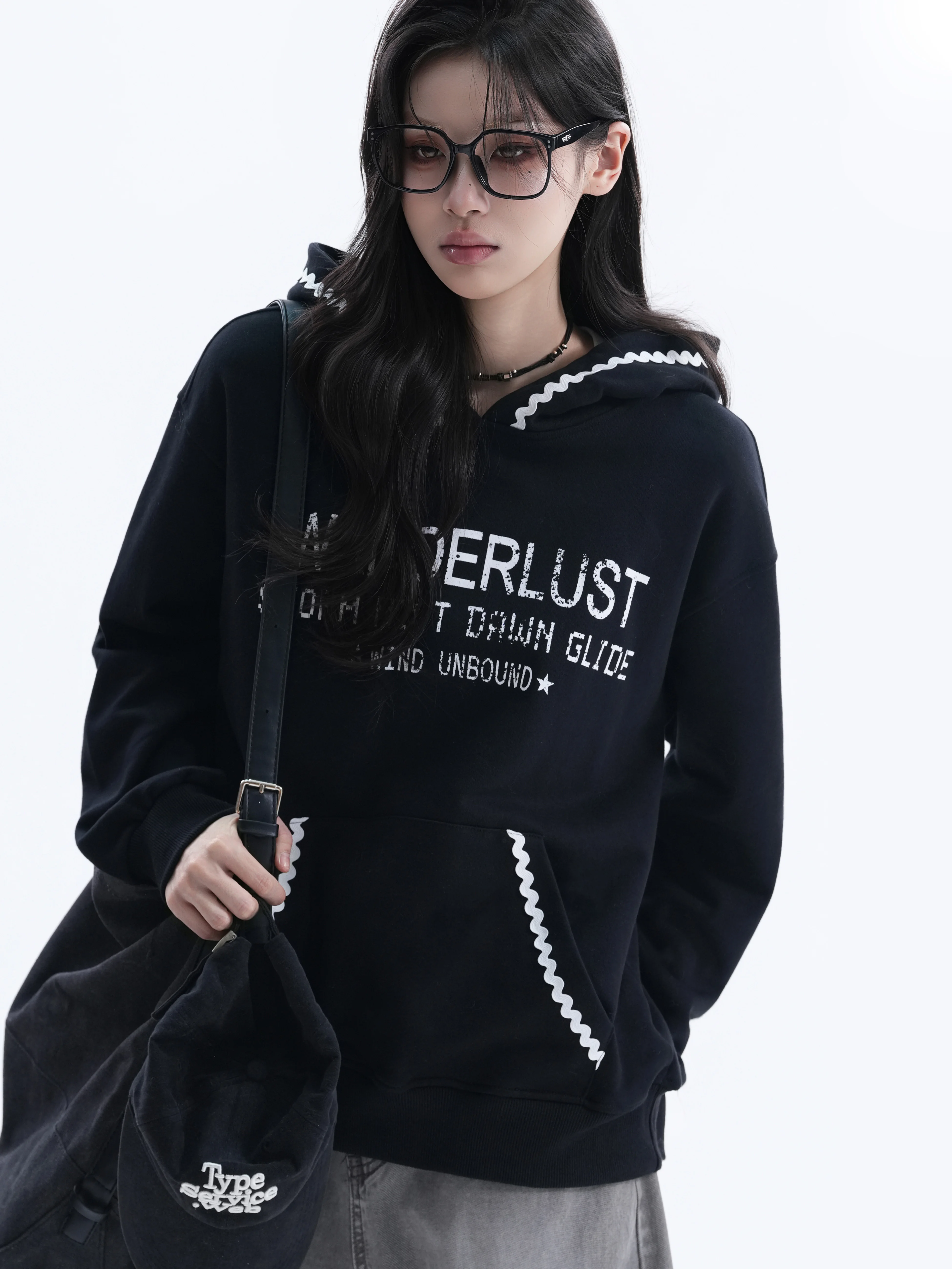 Early Autumn Korean Design Sense Color Block Ruffle Hem Hoodie College Style Sport Coat Loose Fit Long Sleeve Women's Sweatshirt