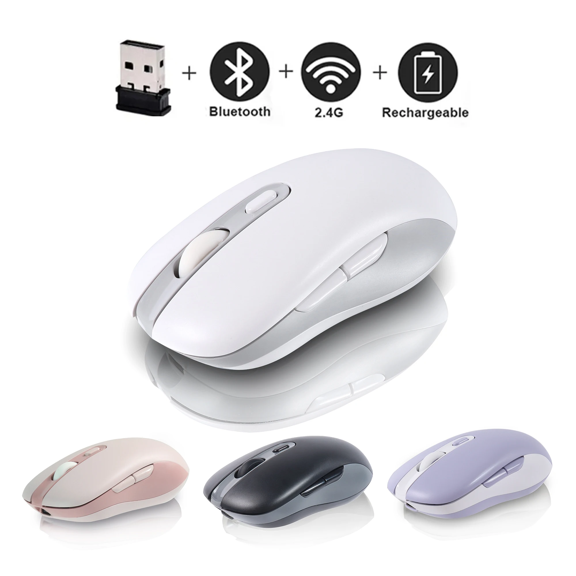 Dual Mode Wireless Mouse Type-C Rechargeable Bluetooth+2.4Ghz Mause Portable Optical Mute Office Mice for Laptop PC Desktop Ipad