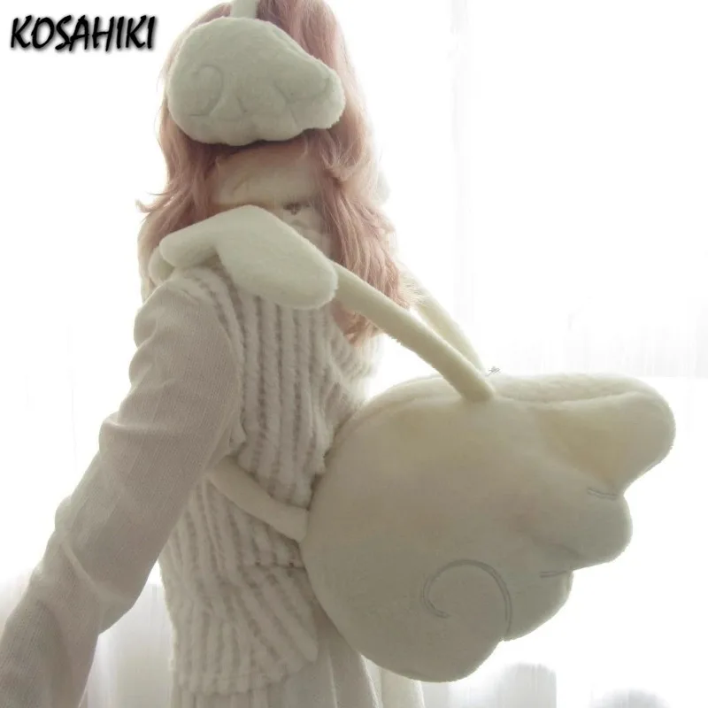 Pure white three-dimensional cloud wing bag, soft angel-shaped portable messenger bag, girl commuter bag.