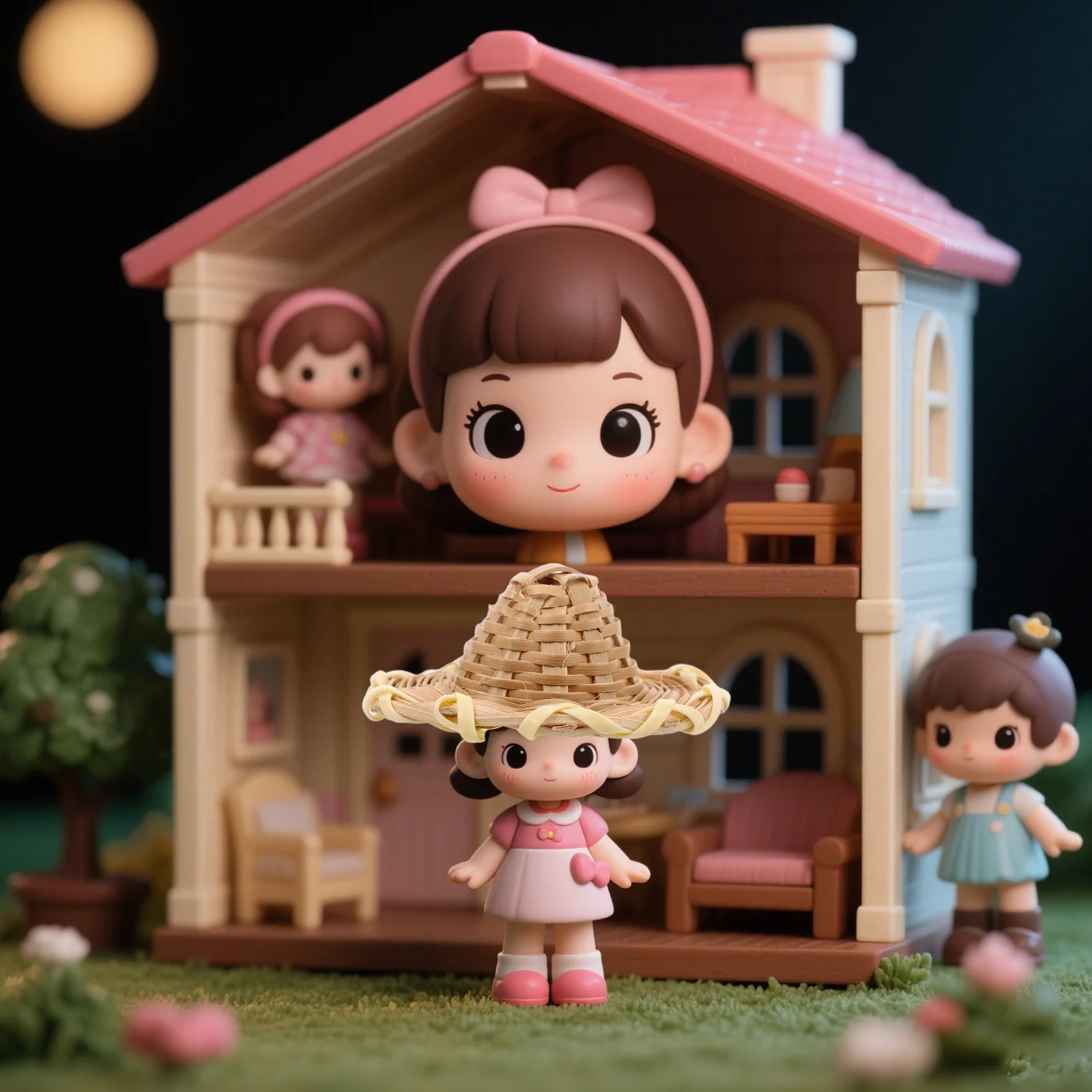 หมวกหวายจิ๋ว 5 ชิ้น สำหรับงานฝีมือ ของตกแต่งสไตล์ชนบท DIY หมวกฟางจิ๋วสำหรับบ้านตุ๊กตา ของตกแต่งขนาดเล็ก