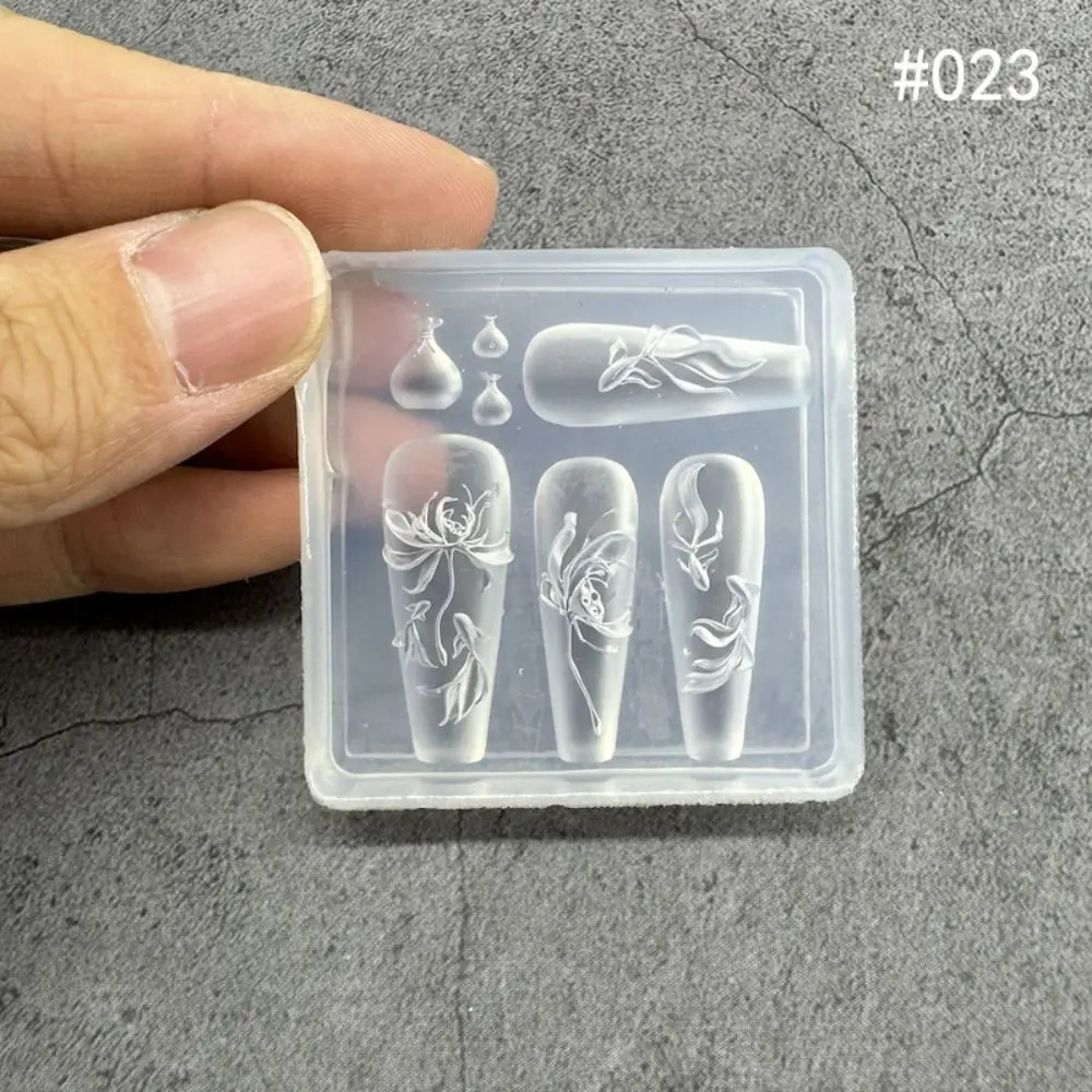 Transparent Nailart Mold with Box 3D Carving Silicone Template Rose Flower Butterfly Tulip Bow Nail Art Template for Salon Use