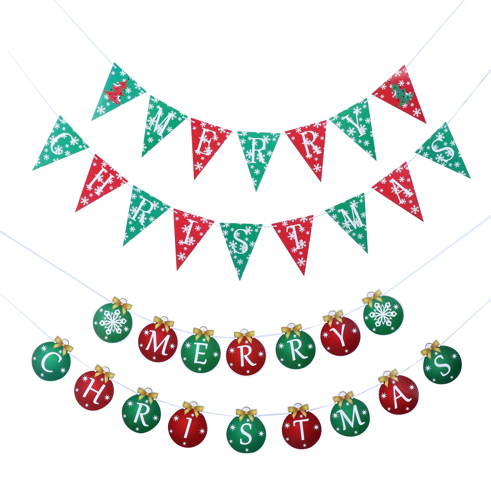 2 Pcs Christmas Decorative Paper Banner 17x13CM Bunting Festive Party Supplies Easy Assembly Red Thread Ideal for Christmas