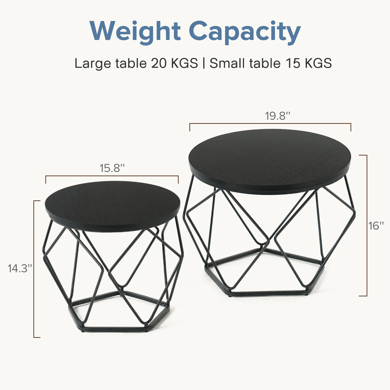 JHK 20IN Round Geometric Coffee Table Set of 2 Movable End Tables for Living Room Nesting Side Tables with Hidden Storage