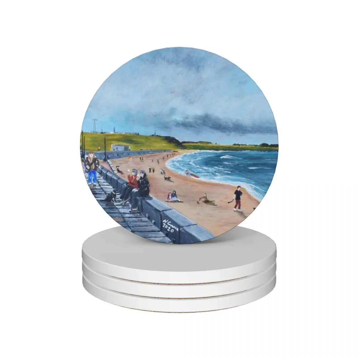 

Whitley Bay, with St Marys Lighthouse Ceramic Coasters (Set of 4) tile Tea cups slate Coasters