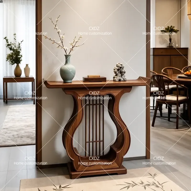 Black Walnut Entrance Table Solid Wood Chinese Style Special Shaped Console Table for Hallway End View Customizable Furniture