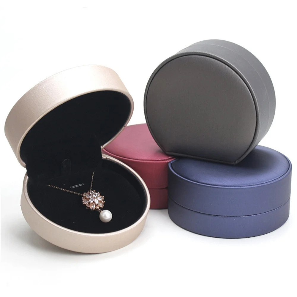 Semicircular Brushed PU Leather Creative Pendant Box Scallop Necklace Earrings Jewelry Packing Gift Box