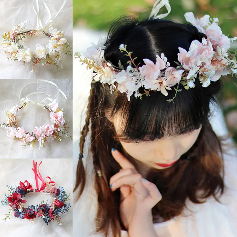 

Women Girls Flower Headband Bride Flower Crown Hairband Hair Accessories Wedding Party Spring bohemia Wreath Headpiece Headwear