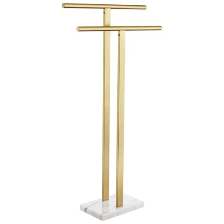 

Standing Towel Rack for Bathroom Floor 2-Tier Towel Holder Free Stand with Heavy Marble Base Thicken Steady Design Gold Stainle