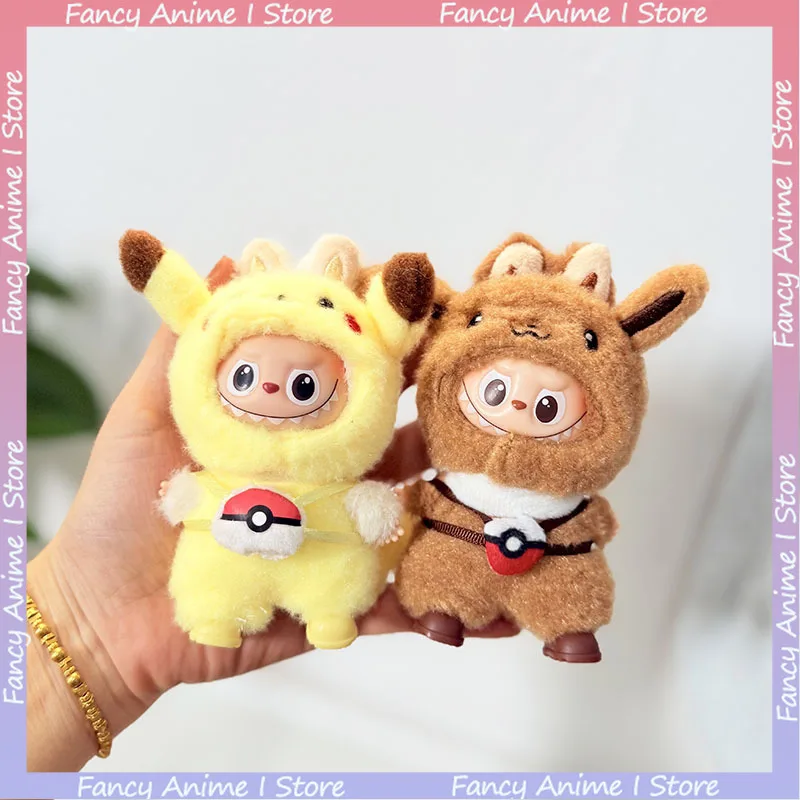 

For Mini Labubu 4.0 Plush Doll Cartoon Pokemon Pikachu Eevee Charmander SquirtleMini Plush Doll Clothes Clothes with Backpack