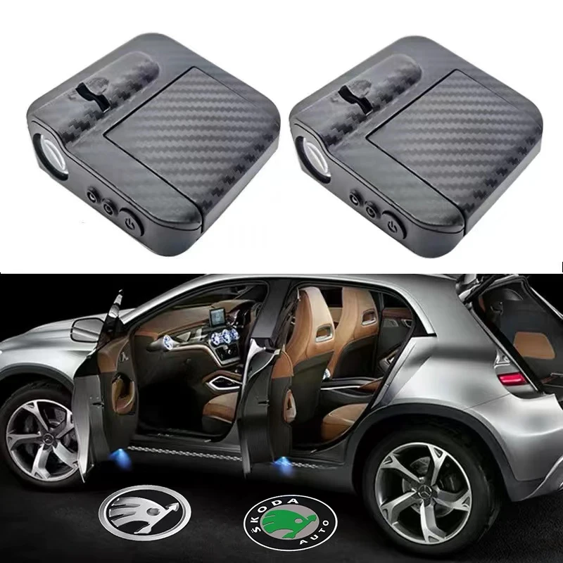 2 шт., автомобильная лампа с Логотипом Двери, HD подсветка для Skoda Octavia Superb Rapid Kodiaq Karoq Fabia Kamiq Roomster Citigo Enyaq
