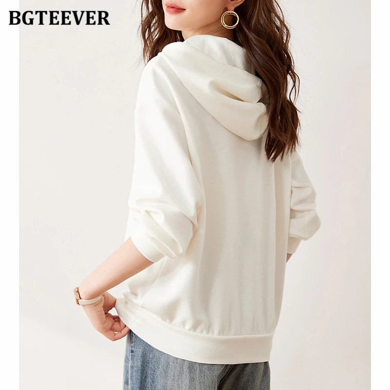 BGTEEVER Stylish Long Sleeve Female Printed Sweatshirts Autumn Winter Ladies Pullovers Tops Casual Loose Women Hoodies