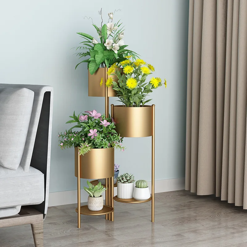

European-style household wrought iron flower stand, indoor living room floor-to-ceiling multi-layer shelf, balcony green dill su