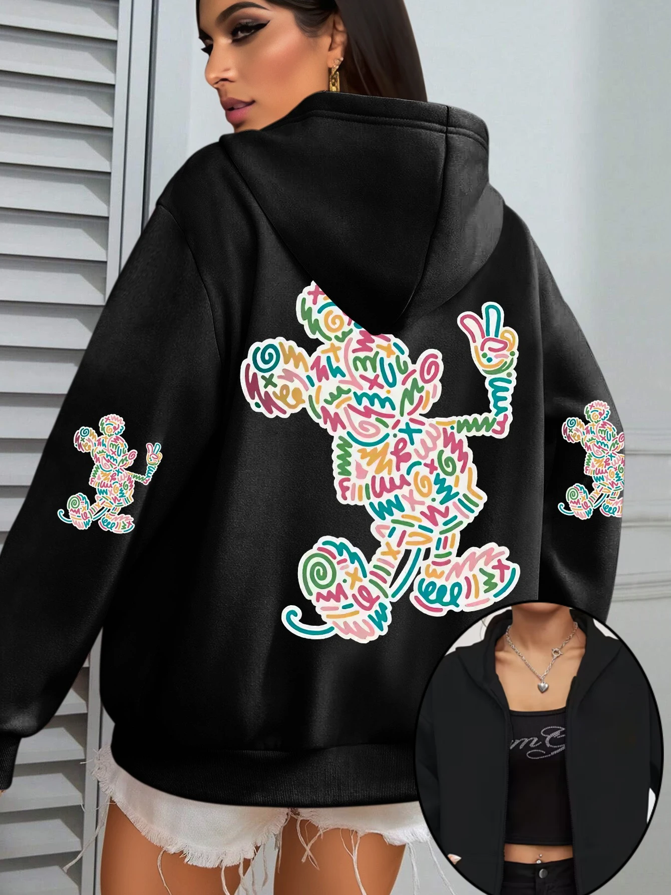 Disney Minnie Mickey Couple Zipper Hoodies Fleece Sweatshirt Fleece Women's Men Cotton Autumn Winter Pullover Oversized Coats