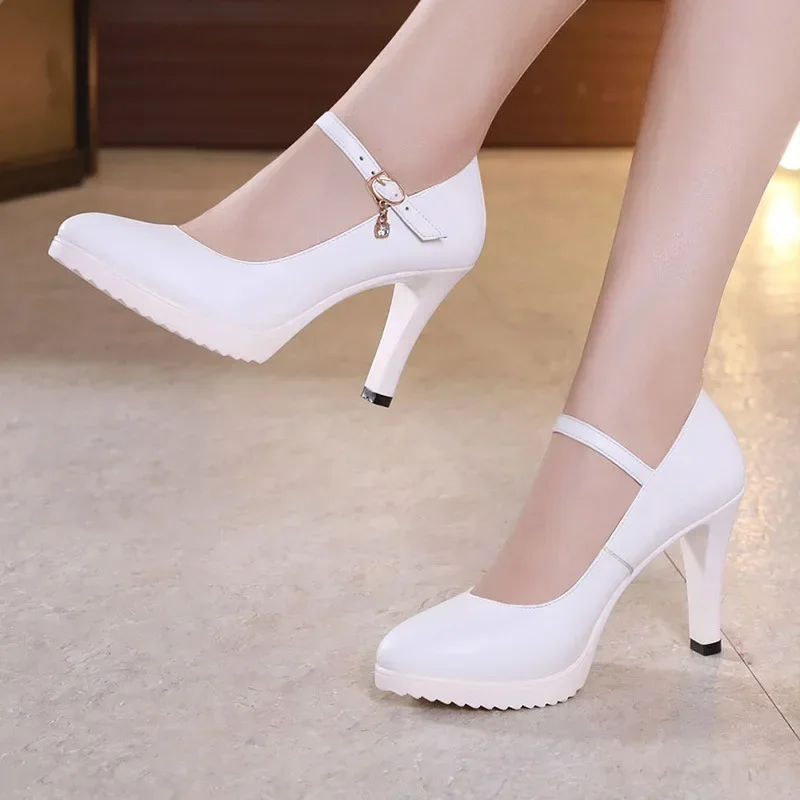 6cm 8cm Small Size 32-43 Shallow Mary Janes White Wedding Shoes Bride Platform Pumps 2024 High Heels Shoes Ladies Office Model