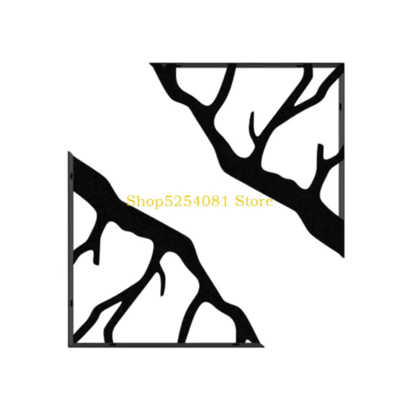 AXYC Decorative Black Iron Shelf Brackets, Open Branch Pattern and L-Form Support Structure, 1 Pair for Wall Shelf Boards