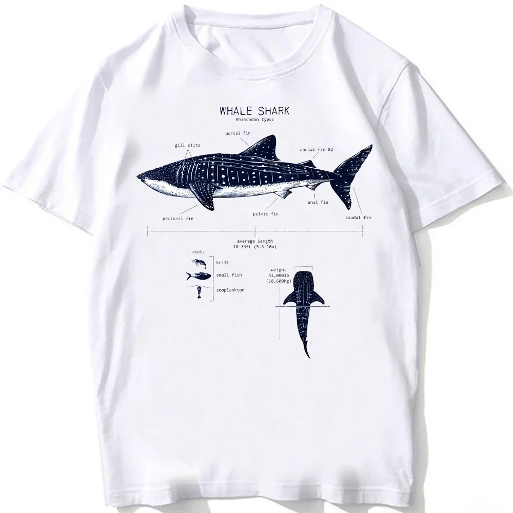 Whale Shark Anatomy Biology T-shirt Unisex Loose Casual T Shirts Men\'s Beach Diving White Print Vintage Tops Clothes streetwear