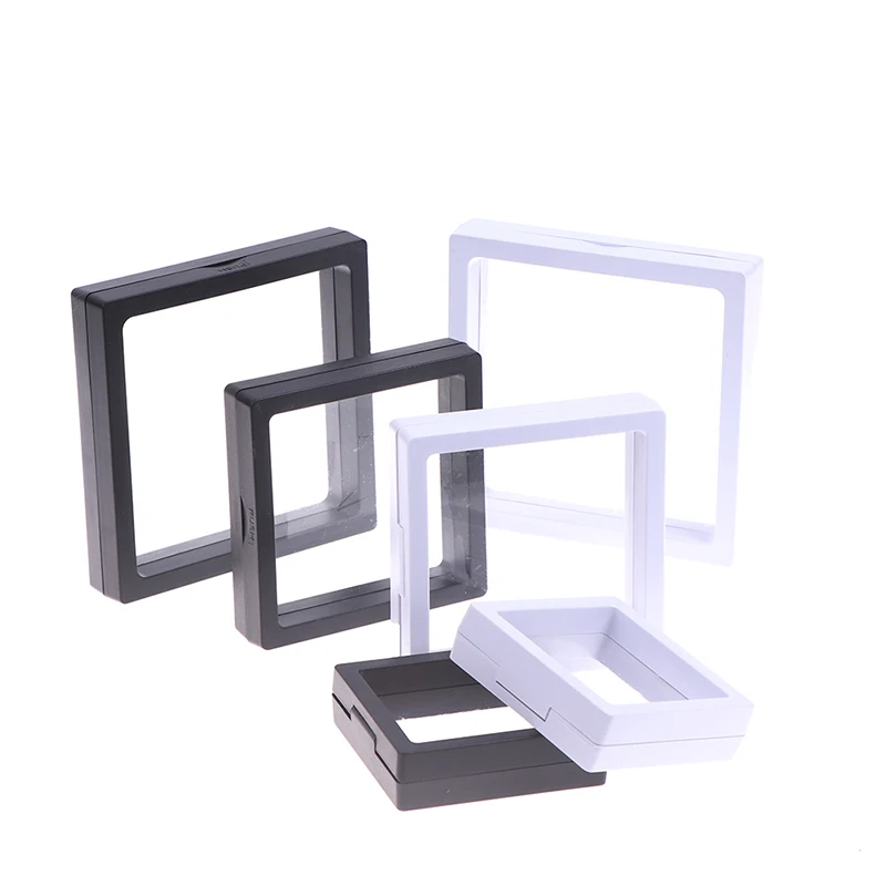 New 3D Floating Coin Display Frame Stand Creative Simple Dust-prooft Transparent PE Film Jewelry Ring Gemstone Medal Storage Box