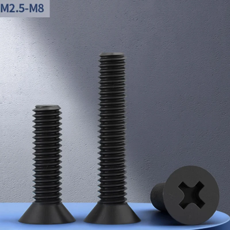 M2 M2.5 M3 M4 M5 M6 M8 Black Nylon Countersunk Head Screws Flat Head Cross Phillips Groove Plastic Cross Head Bolts