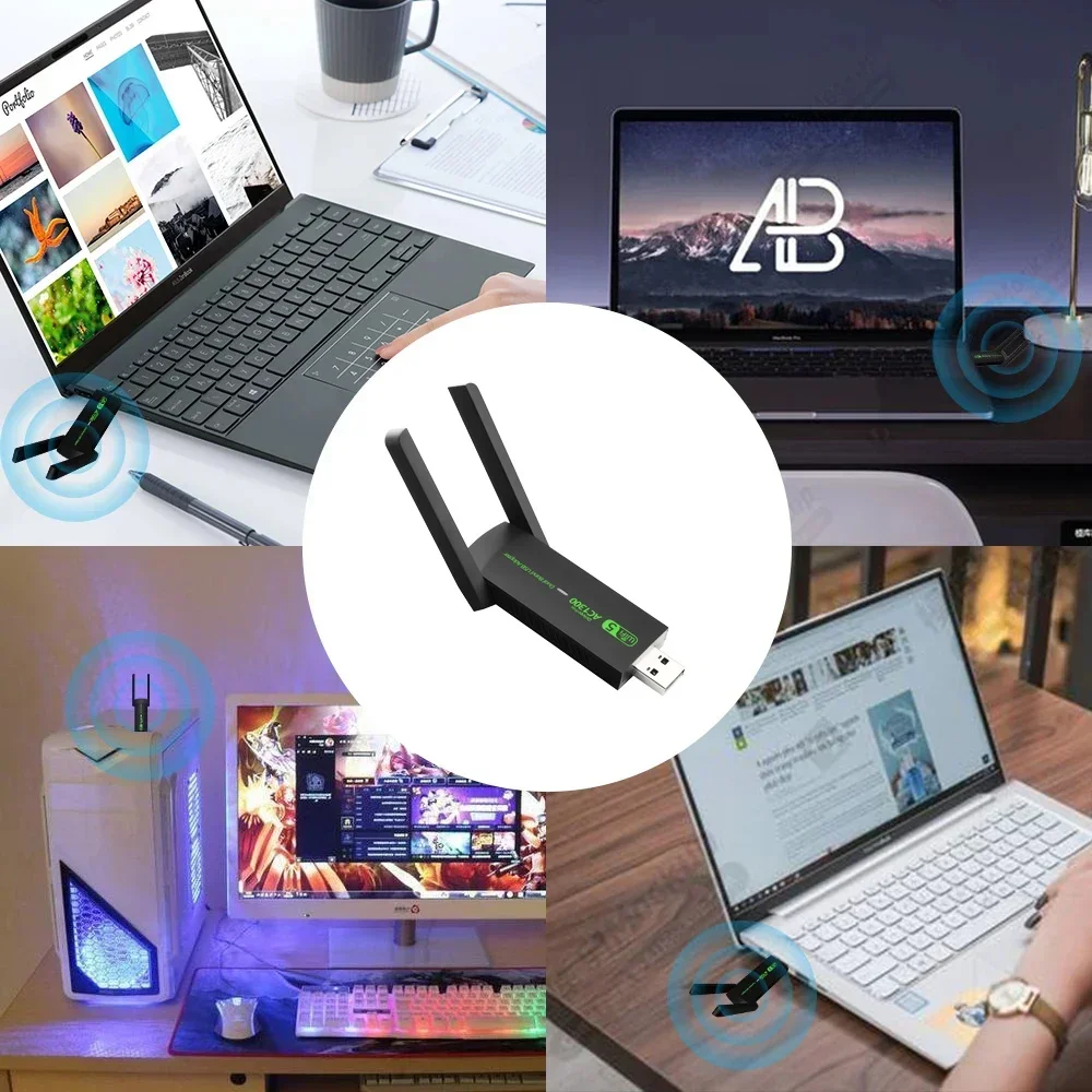 PC 노트북 리시버 USB 와이파이 어댑터, 듀얼 밴드 5G 2.4G USB 3.0 와이파이 동글, 1300Mbps, AC1300 와이파이 5 이더넷 네트워크 카드