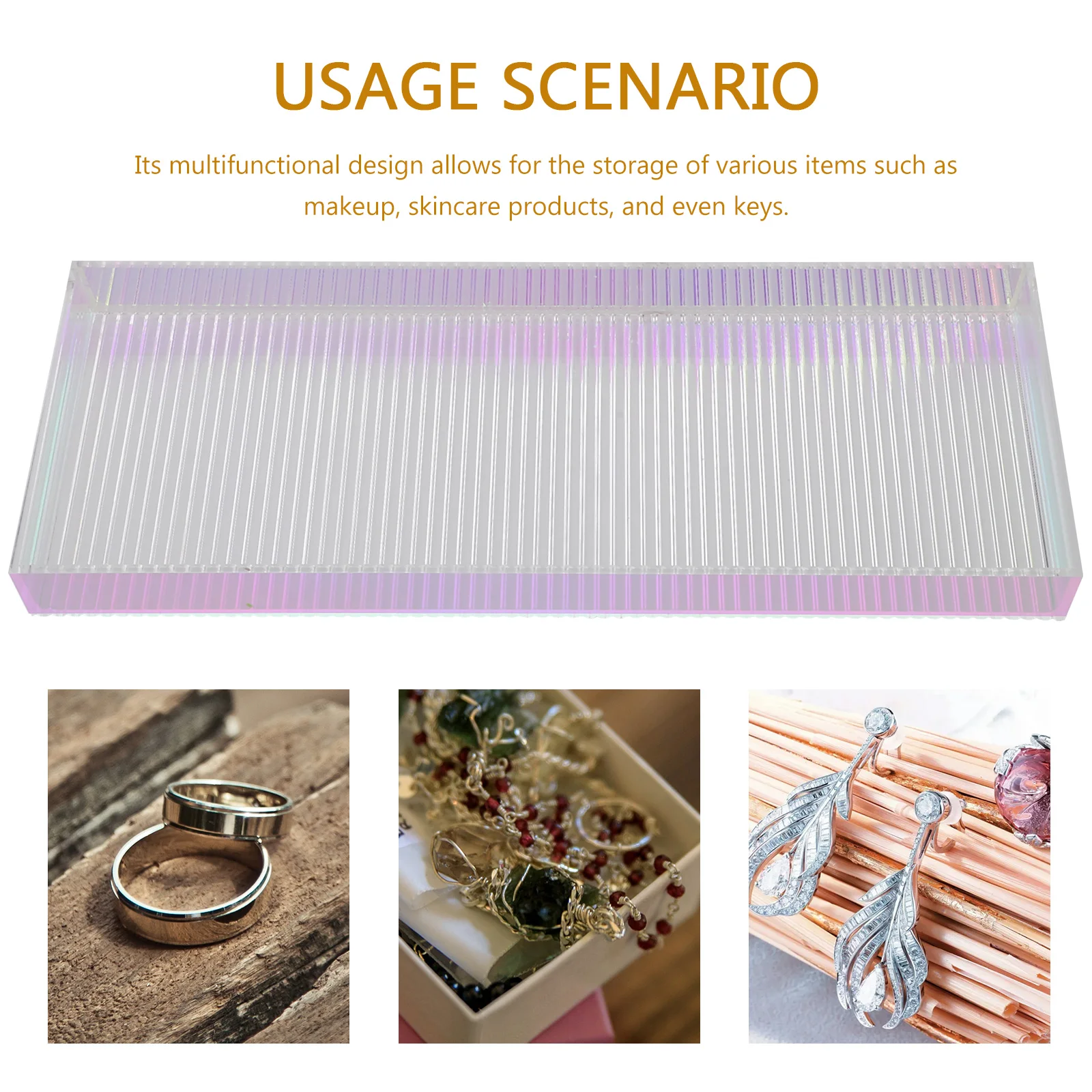 

Acrylic Makeup Tray Clear Striped Design Storage Organizer For Vanity Perfume Holder Desktop Bathroom Counter Tray