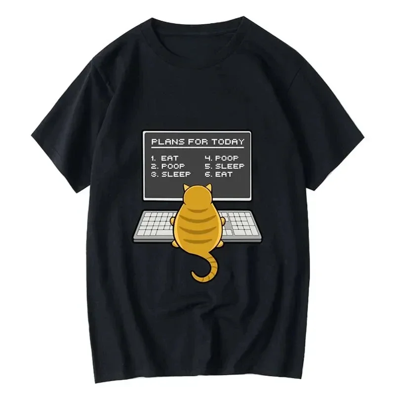 الصيف الرجال مضحك مبرمج طباعة تي شيرت عادية فضفاض جولة الرقبة العمل القط تصميم ملابس رجالية باردة